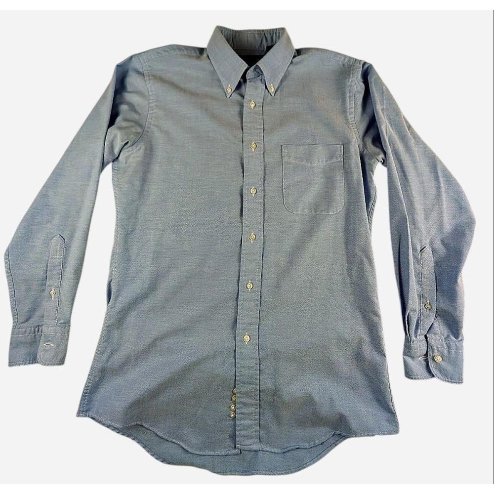 Lands End Trim Fit 15.5x33 men's button up blue shirt Preppy Casual Normcore
